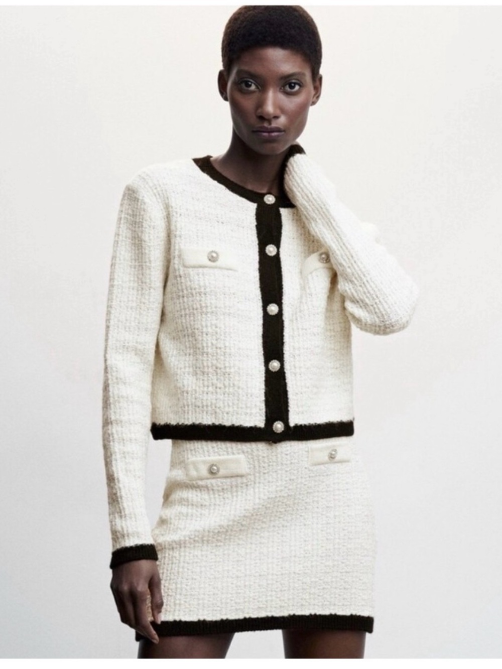 MANGO Tweed Sweater Cardigan & Mini Skirt Set